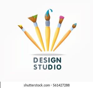 Brush icon isolated on white background. Vector logotype for design studio.