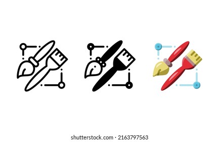 Brush icon. With outline, glyph and flat styles