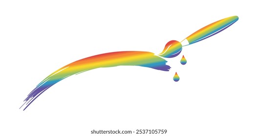 Brush icon with paint rainbow stroke. Multi-colored logo isolated on transparent background. LGBTQ Pride Flag Colours. Vector illustration 