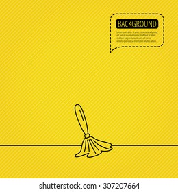 Brush icon. Paintbrush tool sign. Artist instrument symbol. Speech bubble of dotted line. Orange background. Vector