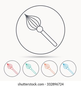 Brush icon. Paintbrush tool sign. Artist instrument symbol. Linear circle icons.