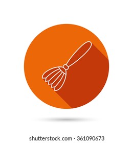 Brush icon. Paintbrush tool sign. Artist instrument symbol. Round orange web button with shadow.