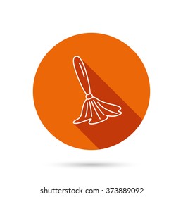 Brush icon. Paintbrush tool sign. Artist instrument symbol. Round orange web button with shadow.