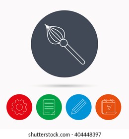Brush icon. Paintbrush tool sign. Artist instrument symbol. Calendar, cogwheel, document file and pencil icons.