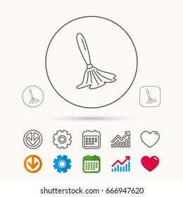 Brush icon. Paintbrush tool sign. Artist instrument symbol. Calendar, Graph chart and Cogwheel signs. Download and Heart love linear web icons. Vector