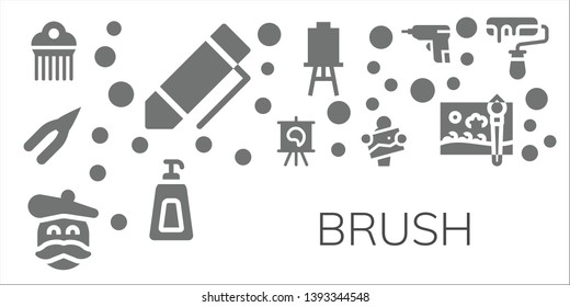 brush icon set. 11 filled brush icons.  Simple modern icons about  - Comb, Pen, Pliers, Canvas, Artist, Soap, Caulk gun, Painting brush, Roller