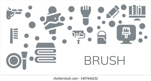 brush icon set. 11 filled brush icons.  Collection Of - Gun, Artist, Brush, Paint roller, Make up, Paint bucket, Makeup, Blanket, Pen, Paint Graphic design