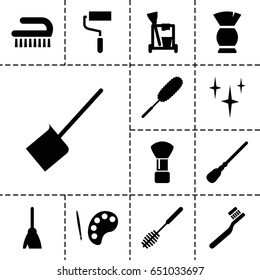 Brush icon. set of 13 filled brushicons such as shaving brush, toothbrush, cleaning tools, broom, dustpan, mop, clean, roller
