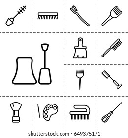 Brush icon. set of 13 outline brushicons such as barber brush, shaving brush, mascara, nail polish, mop