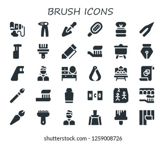  brush icon set. 30 filled brush icons. Simple modern icons about  - Paint tube, Pliers, Trowel, Comb, Shaving brush, Electric toothbrush, Paint brush, Pen, Toothbrush, Canvas