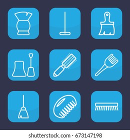 Brush icon. set of 9 outline icons such as comb, nail polish, broom