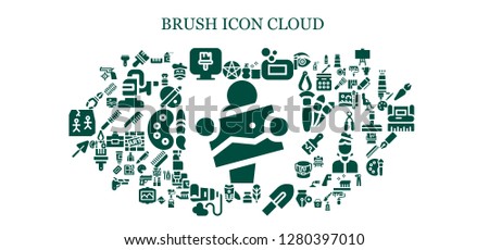  brush icon set. 93 filled brush icons. Simple modern icons about  - Artist, Pentacle, Brush, Paint brush, Wash, Soap, Writing tool, Trowel, Nail clippers, Paint tube, Pliers