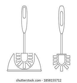Brush icon. Set of brushes in outline style. Used when bathroom dirty. Instrument for cleaning toilets. Toilet cleaning icon. Vector illustration isolated on white background