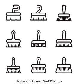 Brush Icon Set for Cleaning. Vector Illustration of Various Types of Brushes
