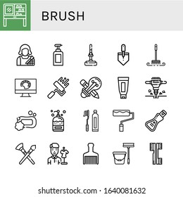 brush icon set. Collection of Dressing table, Makeup artist, Soap, Mop, Trowel, Brush, Painting palette, Paint roller, Creative design, Shaving cream, Jackhammer, Toothbrush icons