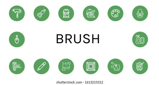 brush icon set. Collection of Paint roller, Soap, Paint bucket, Paint palette, Dressing table, Toothpaste, Pen, Sponge, Art, Perfume, Painting, Trowel icons