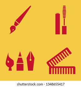 brush icon set with combs, mascara brush and brush vector illustration