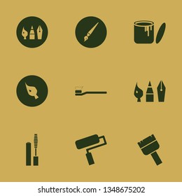 brush icon set with paint can, mascara brush and paint roller vector illustration
