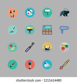 brush icon set. vector set about paint palette, hairdryer, paint brush and watercolor icons set.
