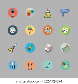 brush icon set. vector set about paint brush, paint bucket, broom and paint palette icons set.