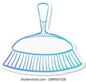 Brush icon in sticker color style. Broom sanitary dust cleaning room