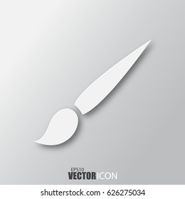 Brush icon in white style with shadow isolated on grey background. For your design, logo. Vector illustration.