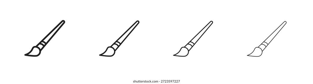 Ícones de pincel contornam o design de vetor preto. Linha com traçado editável.