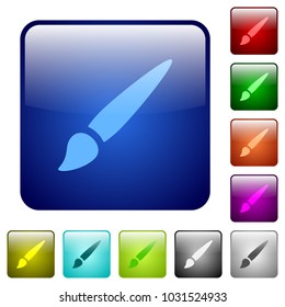 Brush icons in rounded square color glossy button set