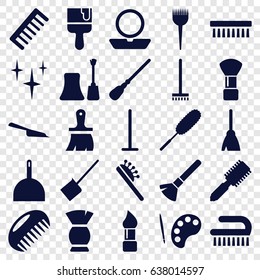 Brush icons set. set of 25 brush filled icons such as comb, powder, nail polish, broom, mop, dustpan, clean
