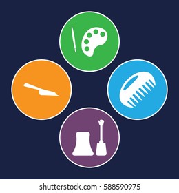 brush icons set. Set of 4 brush filled icons such as comb, nail polish, dustpan