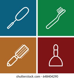 Brush icons set. set of 4 brush outline icons such as hair brush