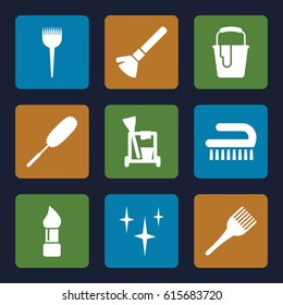 Brush icons set. set of 9 brush filled icons such as cleaning tools, clean