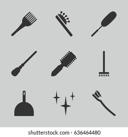 Brush icons set. set of 9 brush filled icons such as dustpan, broom, mop