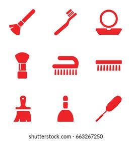 Brush icons set. set of 9 brush filled icons such as shaving brush, spa bag