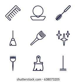 Brush icons set. set of 9 brush outline icons such as powder, comb, broom
