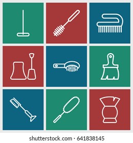 Brush icons set. set of 9 brush outline icons such as hair brush, nail polish