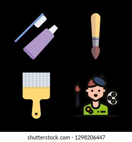 brush icons set with toothbrush, painter and painted vector set
