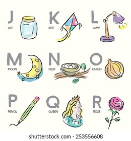 Brush Illustrated Alphabet Letters J-R
