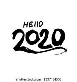 Brush ink draw Hello 2020.