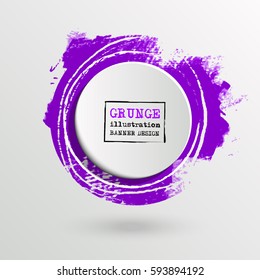 Brush ink round stroke on white background. Vector illustration of grunge circle stains