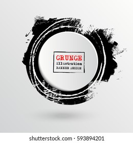 Brush ink round stroke on white background. Vector illustration of grunge circle stains