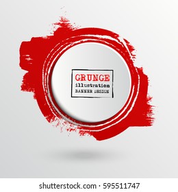 Brush ink round stroke on white background. Vector illustration of grunge circle stains