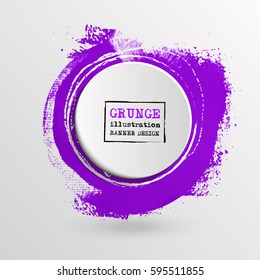 Brush ink round stroke on white background. Vector illustration of grunge circle stains