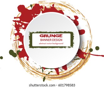 Brush ink round stroke on white background. Vector illustration of grunge circle stains
