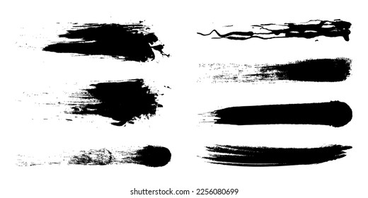 Brush ink stroke set. Grunge paint. Black paintbrush texture collection. Vector illustration.