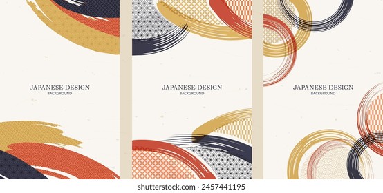 Brush and Japanese pattern background design collection.