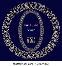Brush lace border element and sample of frames. Gold elements isolated on a blue background. Vector illustration.