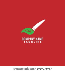 compañía de logotipos combinados de brochas y hojas minimalis planos 