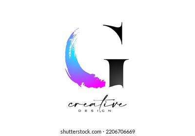 Brush Letter G logo desgn with Artistic Colorful Blue Purple Paintbrush Stroke Vector. Elegant Initial Modern G Logo Icon Idea with Serif Font Vector Illustration.