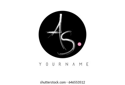 AS Brush Letter Logo Design with Black Circle and Handwritten Letters.